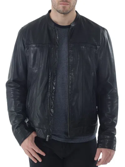 Missani Le Collezioni Men's Classic Fit Leather Biker Jacket In Black