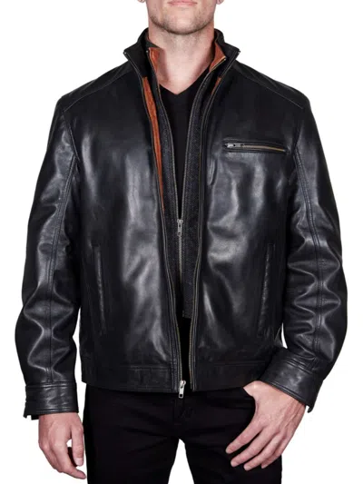 Missani Le Collezioni Men's Lambskin Leather Bib Jacket In Black