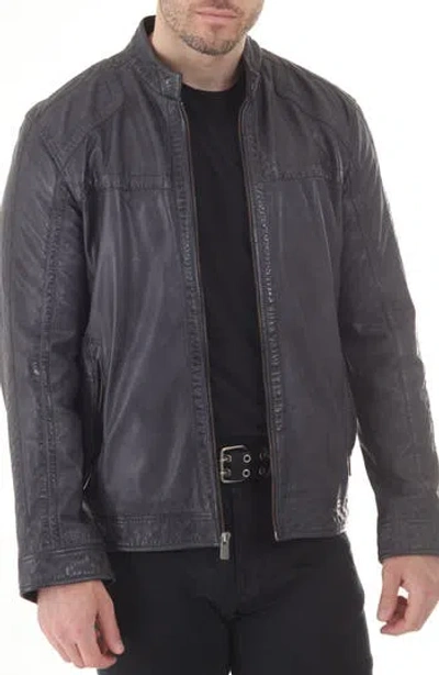 Missani Le Collezioni Water Resistant Leather Racer Jacket In Gray