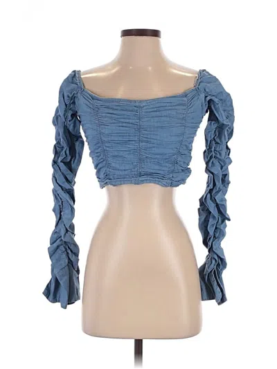Pre-owned Missguided 3/4 Sleeve Top Blue Sweetheart Neckline Tops