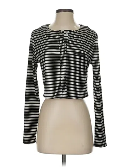 Pre-owned Missguided Long Sleeve Top Black Stripes Pattern Sweetheart Neckline Tops
