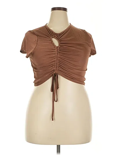 Pre-owned Missguided Short Sleeve Top Brown Keyhole Neckline Tops