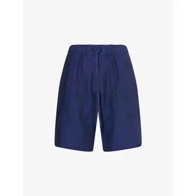 Missing Clothier Indigo Drawstring-waistband Regular-fit Linen Shorts