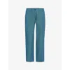 Missing Clothier Mens Cyan Cropped High-rise Relaxed-fit Straight-leg Linen Trousers