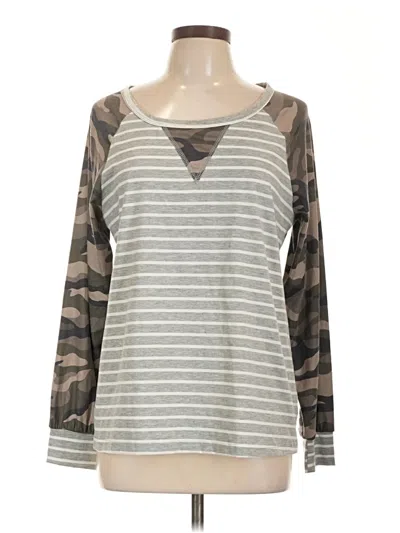Pre-owned Misslook Long Sleeve Top Gray Scoop Neck Tops