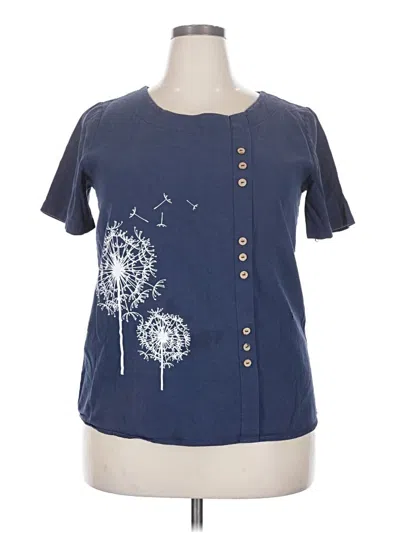 Pre-owned Misslook Short Sleeve Top Blue Graphic Pattern Square Neckline Tops