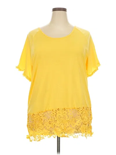 Pre-owned Misslook Short Sleeve Top Yellow Scoop Neck Tops