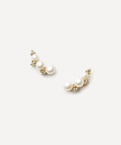 Missoma 14ct Gold Fine Diamond And Pearl Mini Climber Stud Earrings