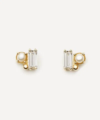 Missoma 14ct Gold Fine Diamond And Pearl Stud Earrings