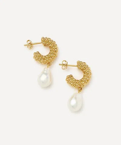 Missoma Womens Baya 18ct Yellow Gold-plated Brass And Baroque Pearl Drop Hoop Earrings