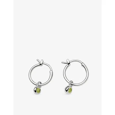 Missoma August Birthstone Mini Charm Silver Plated Brass And Peridot Hoop Earrings