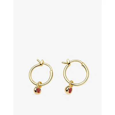 Missoma Birthstone Mini Charm 18ct Yellow Gold Plated Brass And Garnet Hoop Earrings