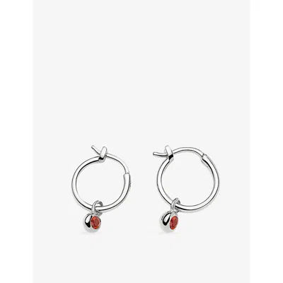 Missoma Birthstone Mini Charm Silver Plated Brass And Garnet Hoop Earrings