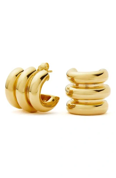 Missoma Chubby Triple Ridge Small Hoop Earrings In Gold