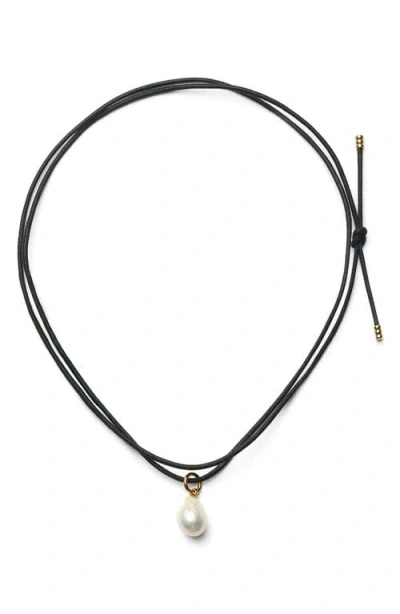 Missoma Cord With Cultured Pearl Necklace In Black