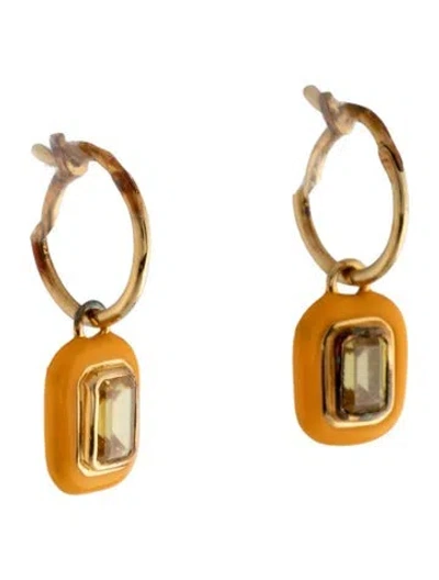Pre-owned Missoma Crystal & Enamel Charm Mini Hoop Earrings In Orange/yellow