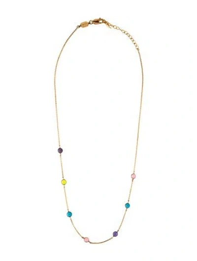 Pre-owned Missoma Dyed Quartzite, Rose Quartz & Resin Station Necklace, 16.75" In Blue