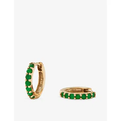 Missoma Emerald Huggies 9ct Yellow Gold Hoop Earrings In Green