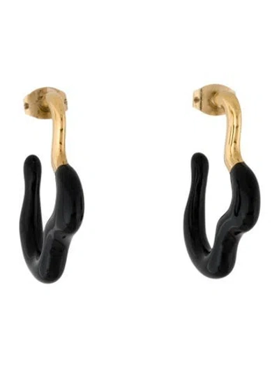 Pre-owned Missoma Enamel Squiggle Wavy Hoop Earrings In Black