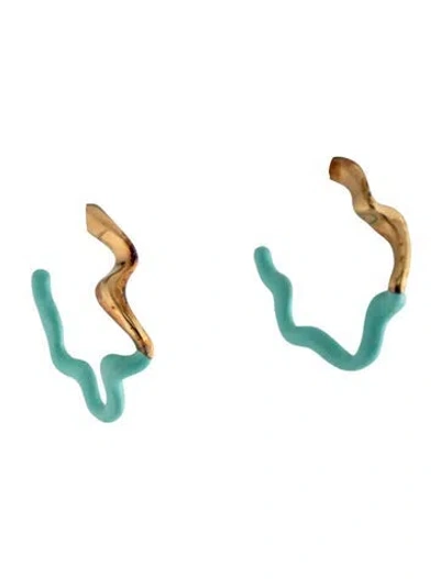 Pre-owned Missoma Enamel Two-tone Squiggle Wavy Hoop Earrings In Blue