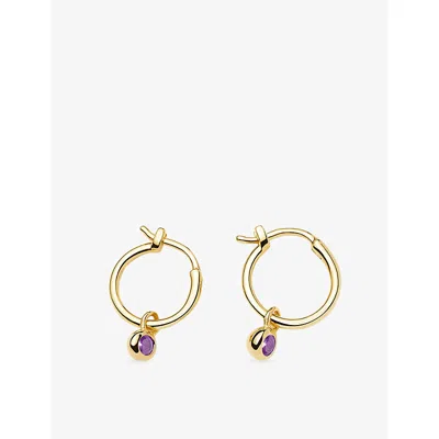Missoma February Birthstone Mini Charm 18ct Yellow Gold Plated Brass And Amethyst Hoop Earrings