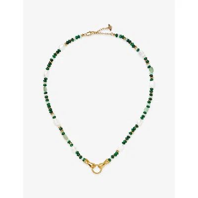 Missoma Harris Reed In Good Hands Chunky Beaded Gemstone 18ct Yellow Gold Plated Brass Necklac In Green