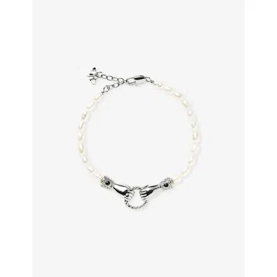 Missoma Harris Reed X  In Good Hands Silver-plated, Pearl And Onyx Beaded Bracelet