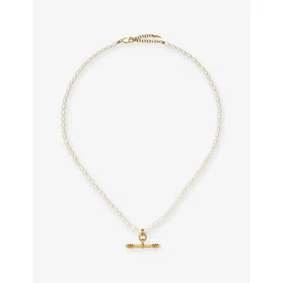 Missoma Harris Reed X  T-bar 18ct Gold-plated Brass And Cubic Zirconia Pearl Necklac In White