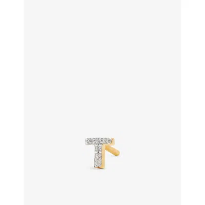 Missoma Initial T Pave Initial 18ct Gold Vermeil And Cubic Zirconia Single Stud Earring