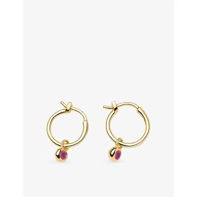 Missoma July Birthstone Mini Charm 18ct Yellow Gold Plated Brass And Ruby Hoop Earrings