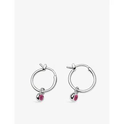 Missoma July Birthstone Mini Charm Silver Plated Brass And Ruby Hoop Earrings