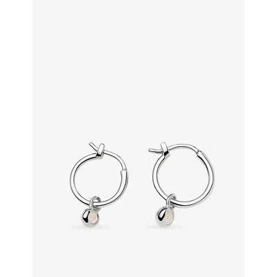 Missoma June Birthstone Mini Charm Silver Plated Brass And Moonstone Hoop Earrings