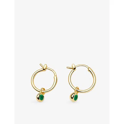 Missoma May Birthstone Mini Charm 18ct Yellow Gold Plated Brass And Green Onyx Hoop Earrings