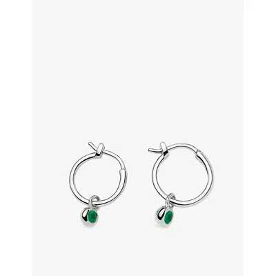 Missoma May Birthstone Mini Charm Silver Plated Brass And Green Onyx Hoop Earrings