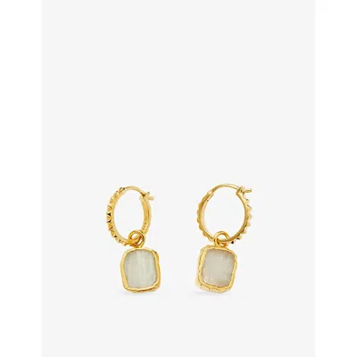 Missoma Mini Pyramid 18ct Gold Vermeil Plated Sterling Silver Moonstone Charm Hoop Earrings In Multi