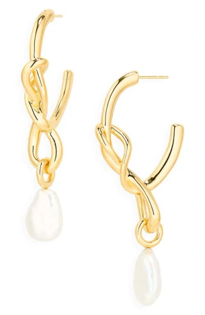 Missoma Molten Baroque Pearl Knot Hoop Earrings In Gold