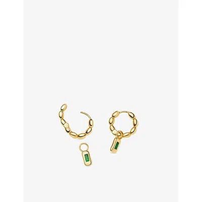 Missoma Molten Gemstone Charm 18ct Yellow Gold-plated And Green Onyx Hoop Earrings In Multi