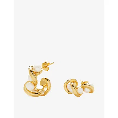 Missoma Molten Pearl Twisted Mini Double 18ct Gold-plated Brass Hoop Earrings