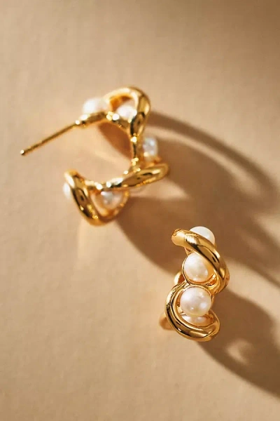 Missoma Molten Pearl Twisted Mini Double Hoop Earrings In Gold