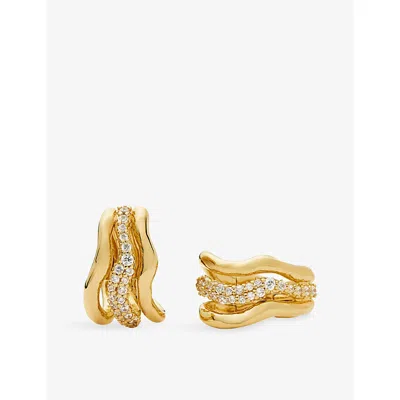 Missoma Molten Snow Triple Small 18ct Yellow Gold Plated Brass And Cubic Zirconia Hoop Earrings