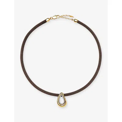 Missoma Molten Teardrop 18ct Gold-plated Brass Satin Cord Necklac In Brown