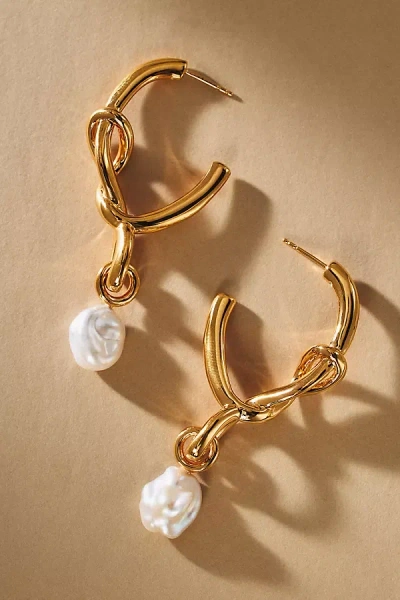 Missoma Molton Baroque Pearl Knot Hoop Earrings In Gold