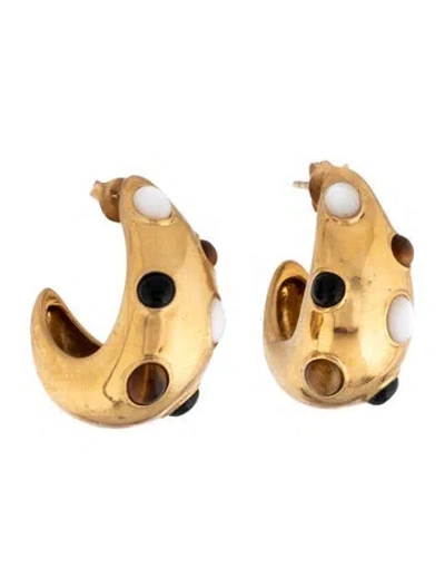 Pre-owned Missoma Mother Of Pearl Embellished Dome Mini Hoop Earrings In Black/brown