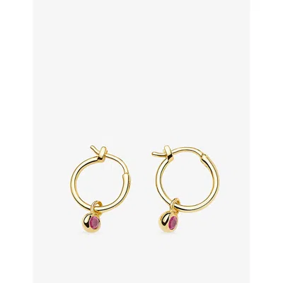 Missoma October Birthstone Mini Charm 18ct Yellow Gold Plated Brass And Tourmaline Hoop Earrings