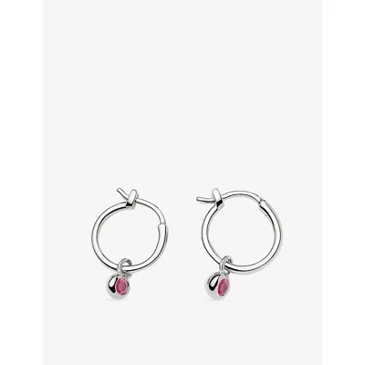Missoma October Birthstone Mini Charm Silver Plated Brass And Tourmaline Hoop Earrings