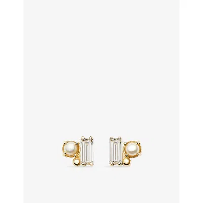 Missoma Pearl 14ct Yellow Gold And Lab Grown Diamond Stud Earrings In Multi