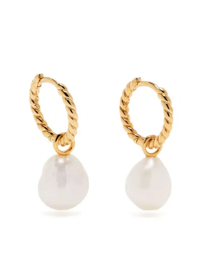 Missoma Pearl Drop Hoop Earrings In Gold