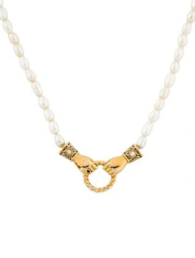 Pre-owned Missoma Pearl In Good Hands Pendant Necklace, 17.75" In Multi
