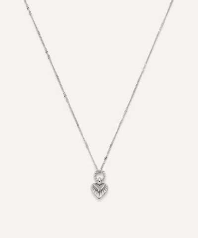 Missoma Rhodium-plated Mini Ridge Heart Pendant Necklace