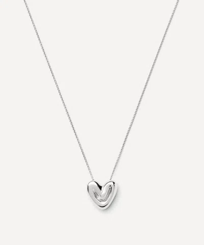 Missoma Rhodium-plated Puffy Heart Pendant Necklace In Silver